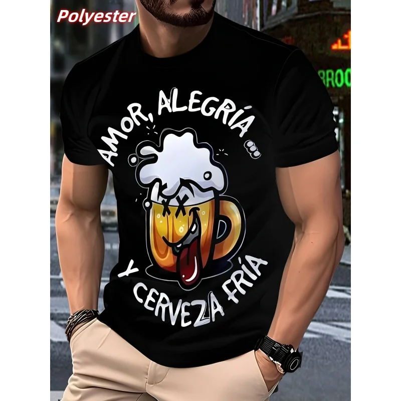 Fun Beer Pattern T Shirts For Men Humorous 3D Printed T-Shirt Summer Casual Fashion Round Neck Tops Short Sleeve Street Tees
