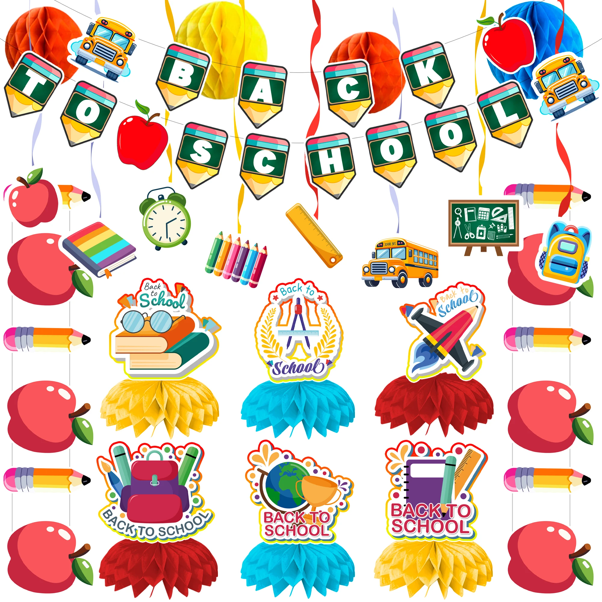 

27 Pcs Back to School Party Decorations Set-Back to School Banner Balloon Centerpieces Swirls etc Back to School Party Supplies