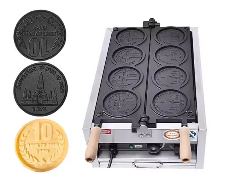 Commercial Coin Waffle Maker Machine 4 Pieces Round Shape Waffle Machine Snack Crispy Cheese Cookie Maker