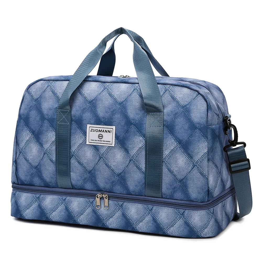 

Вместительная джинсовая спортивная сумка с сетчатым узором и отдельным отделением для обуви, дорожная сумка для фитнеса и йоги