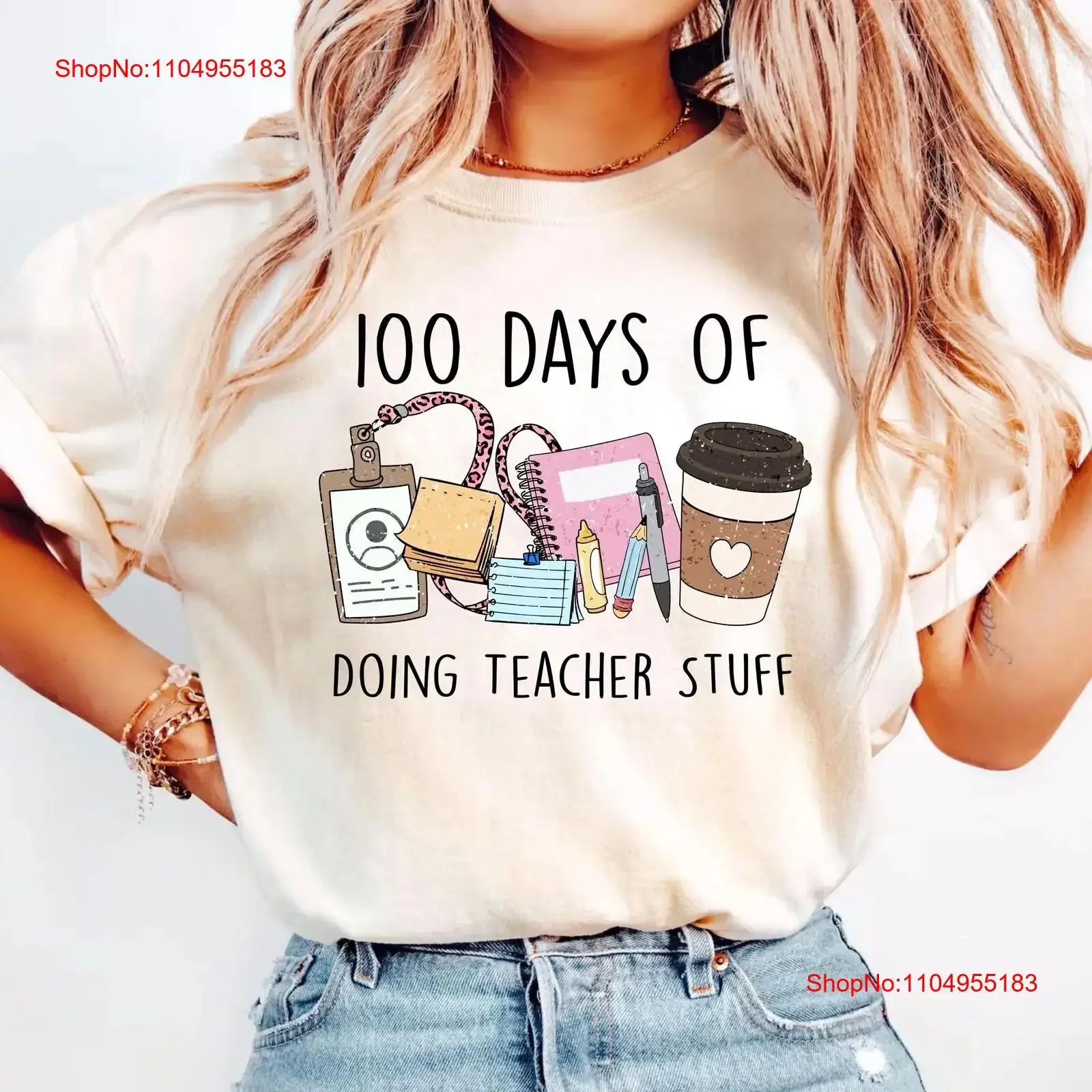 100 يوم من القيام أشياء المعلم تي شيرت المدرسة سعيد رياض الأطفال Crewneck خمر غسلها لينة تنفس تنوعا الموضة