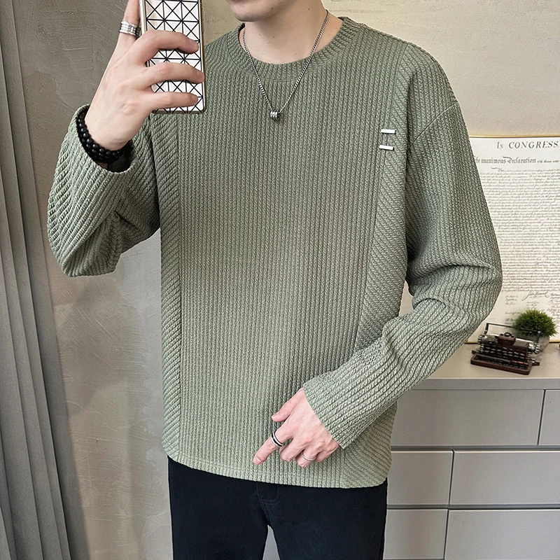 Autumn Men's Fashion Casual Round-neck Korean-style Long-sleeved T-shirt Base Layer Shirt