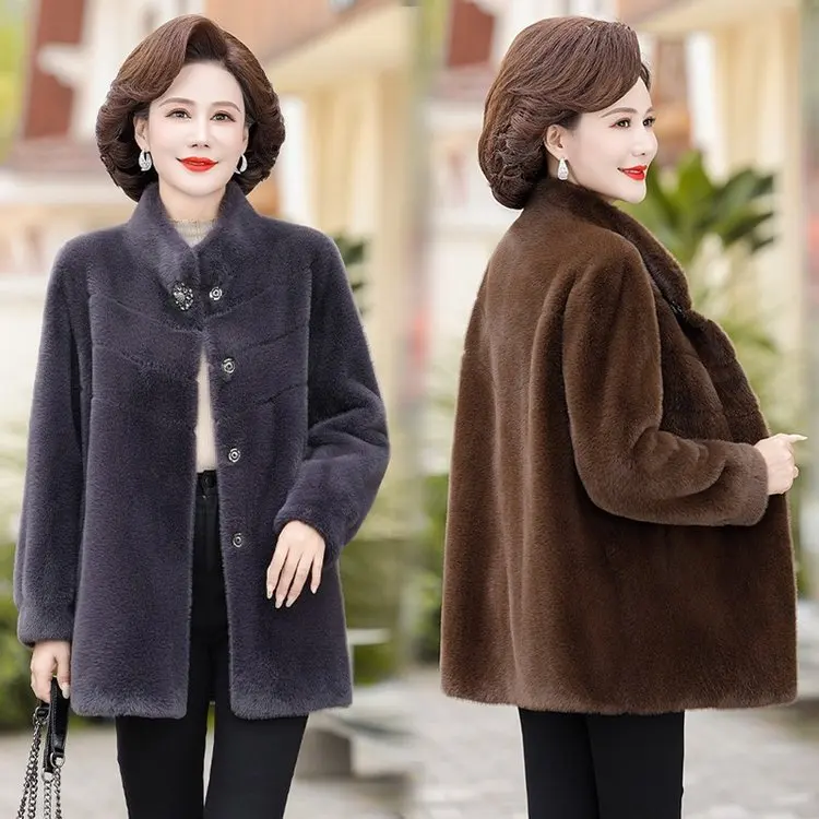Hochwertige Nerz Pelz Jacke Ladies2025New Herbst Winter Pelzmantel Mutter Mittleren Alters Ältere Overwear Frauen Outwear Woolen Mäntel