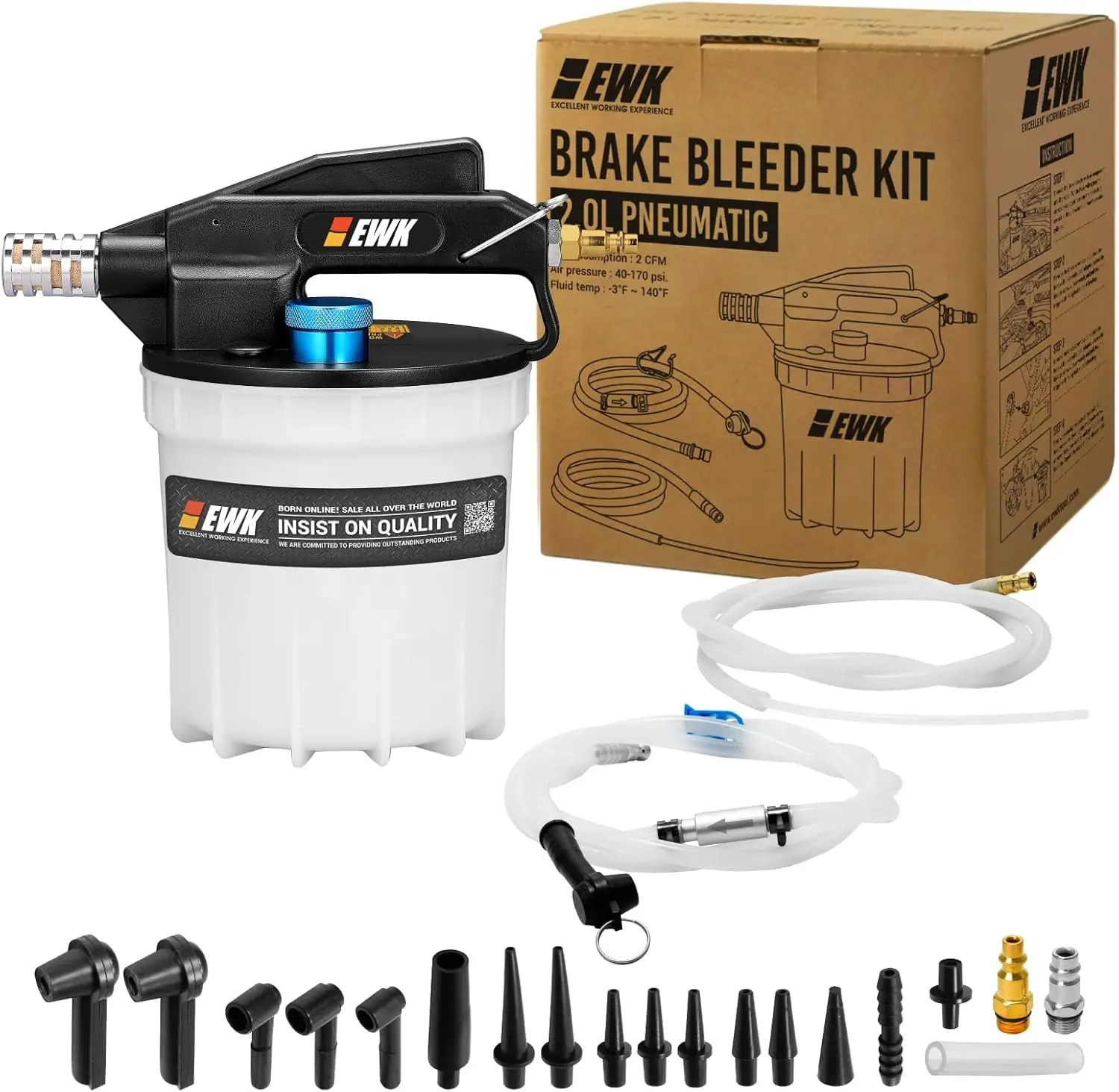 

22-Piece Pneumatic Brake Bleeder Kit with 2L Vacuum Pump, 17 Adapters & Hoses for Car, Motorcycle, Truck ABS Systems