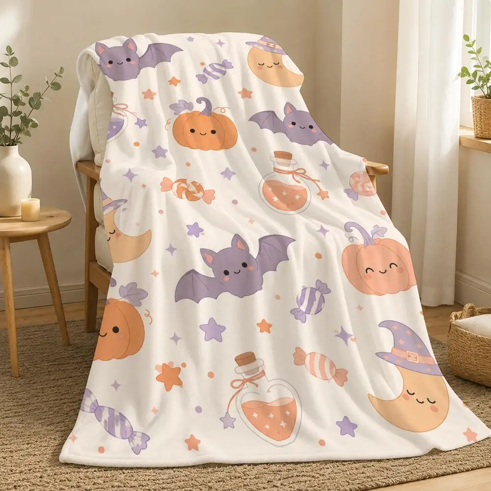 Adorable Halloween Pumpkin Cat Throw 240g flannel blanket, suitable for sofas, beds, offices,  exquisite gift blankets