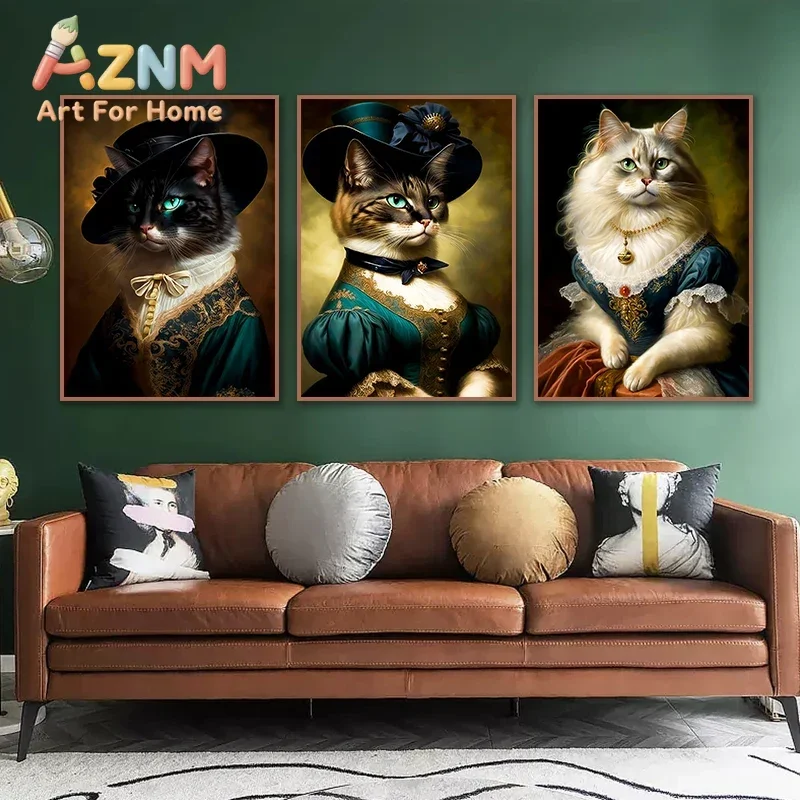 Renaissance European Aristocrat Black Cat White Cat Drink Beer Elegant Animals Poster Canvas Print Wall Art For Room Home Decor
