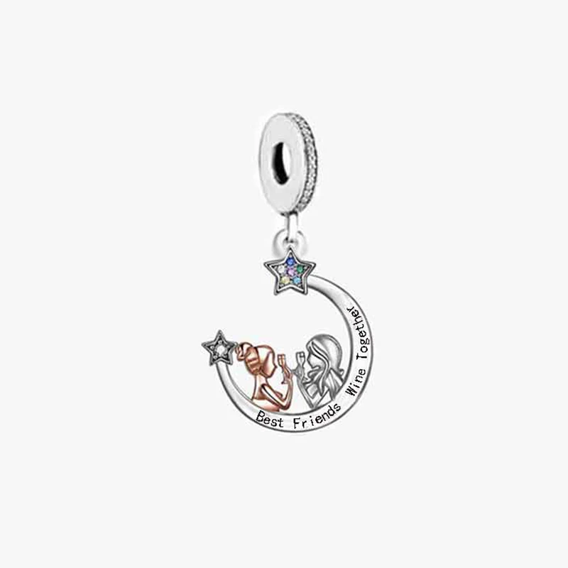 Huoonew Fit Original Pan Charm Armband, authentisches 925er Sterlingsilber, Perle „Zwei Schwestern umarmen sich, lieben sich“, für die Herstellung von Berloque – Detail 12