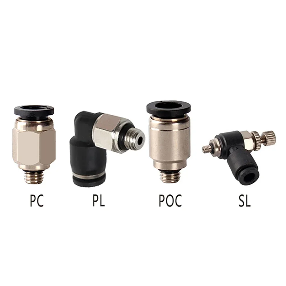 PC POC PL SL Mini Pneumatic Quick Connector Throttle Valve Outer Thread M3 M4 M5 M6 Pipe 3mm 4mm 5mm PU Hose Connector