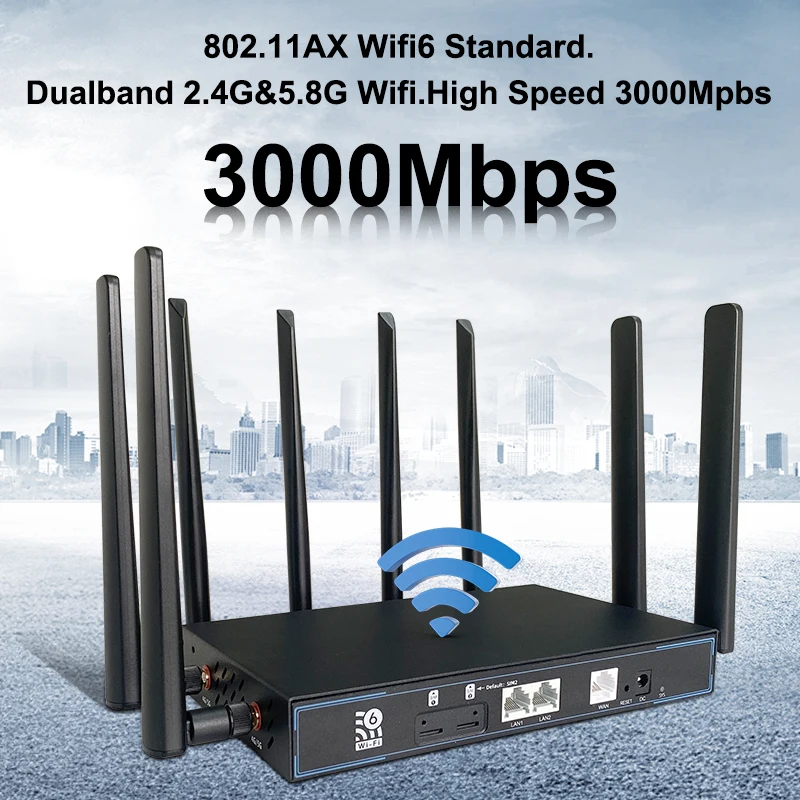 Zbtlink 5G-Router 3000 Mbit/s WLAN mit 8 Antennen SIM-Kartenschnittstelle LAN-Hotspot Heim-WLAN-Router mit Watchdog-Funktion