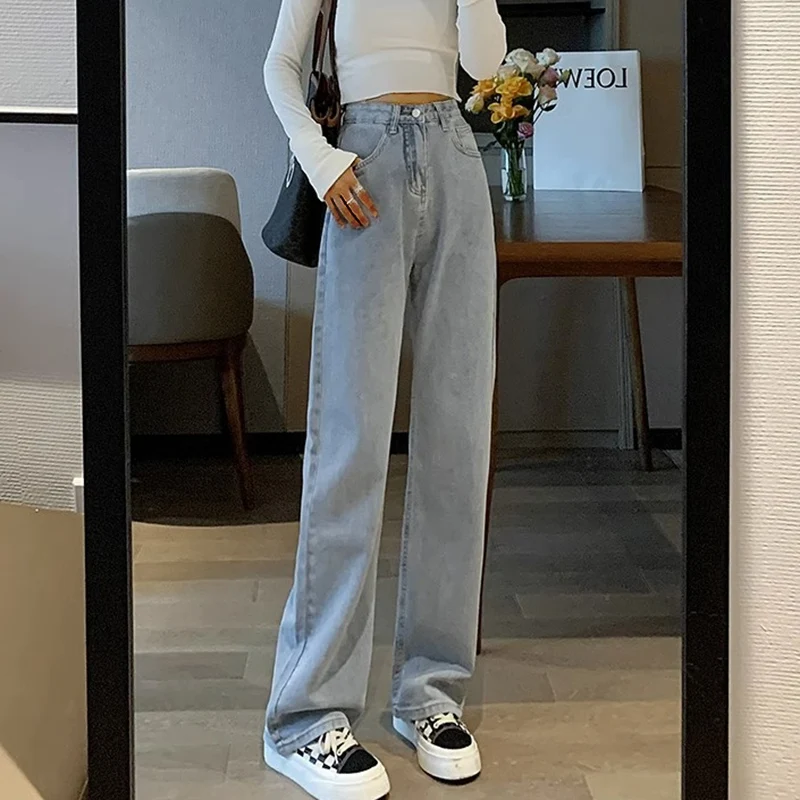 Woman New High Waist Y2k Harajuku Jeans Girls Loose Wide Leg Pants Female Casual Blue Light Blue Pink Black Baggy Denim Trousers