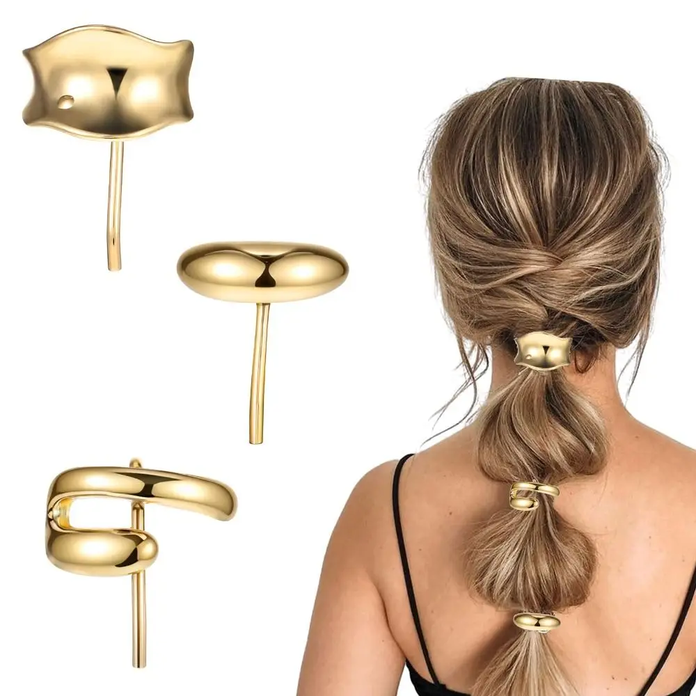 3Pcs New 1 Inch Gold Hair Cuffs Metal Gold Ponytail Holder Hair Clips Hair Tie Long Hair Ponytail Hair Accessories for Women