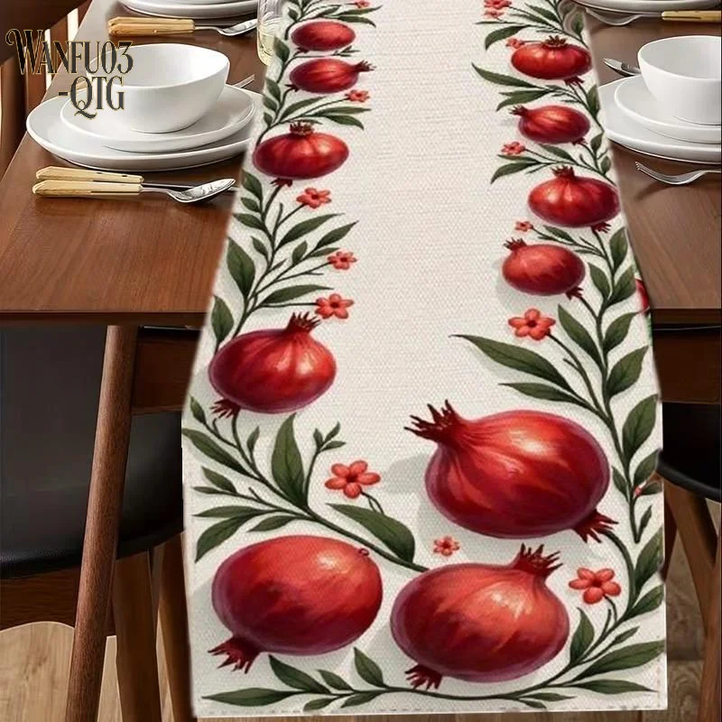 Hot Happy Rosh Hashanah Pomegranate Line Table Runner Jewish Holiday Decor Reusable Kitchen Dining Table Runner Shana Tova Decor