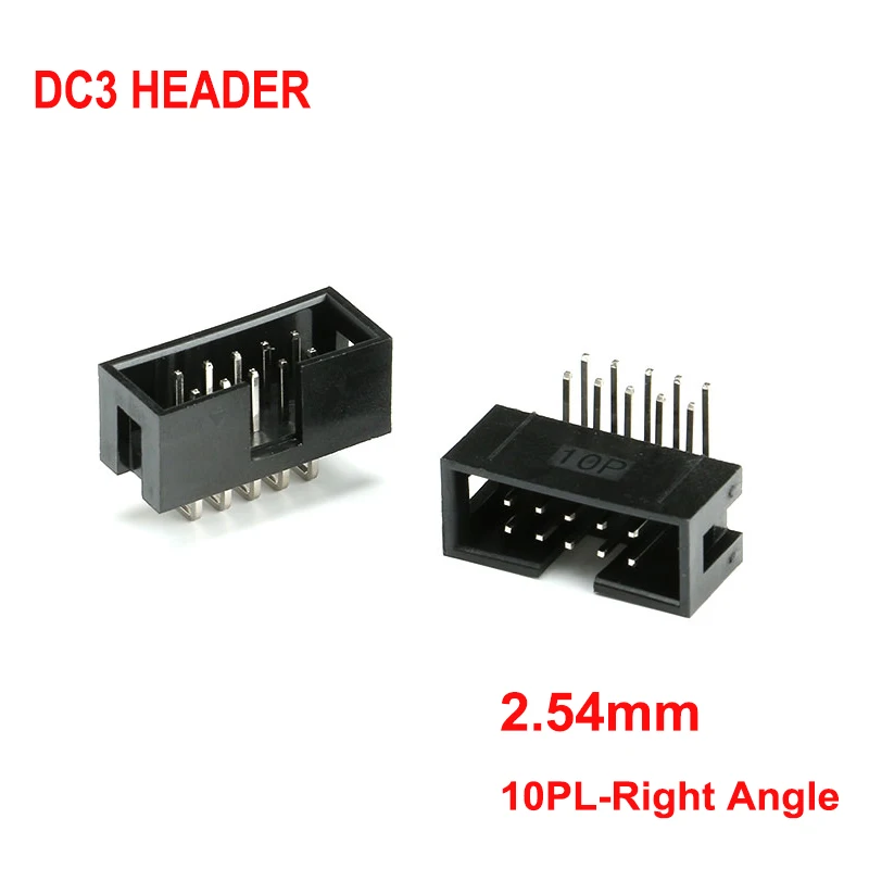 10 Pcs 2.54mm Pitch Dip DC3 10 Pin 2x5 Pin Socket Header Double Row Right Angle Pin Male DC3 Box Header Connector