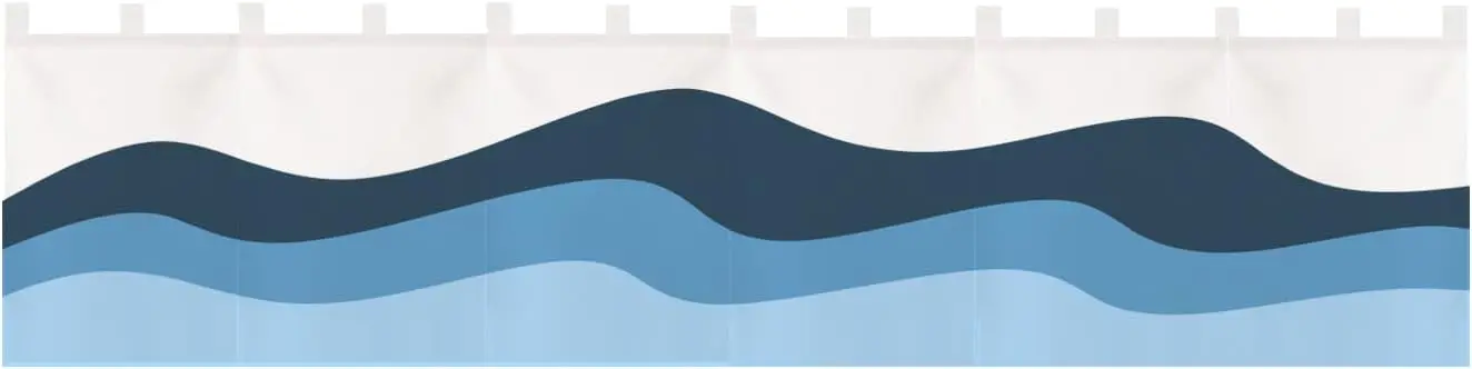 Japanese Blue Wave Noren, White with Blue Gradient Wave Curtain for Seafood/Sushi/Tea Room