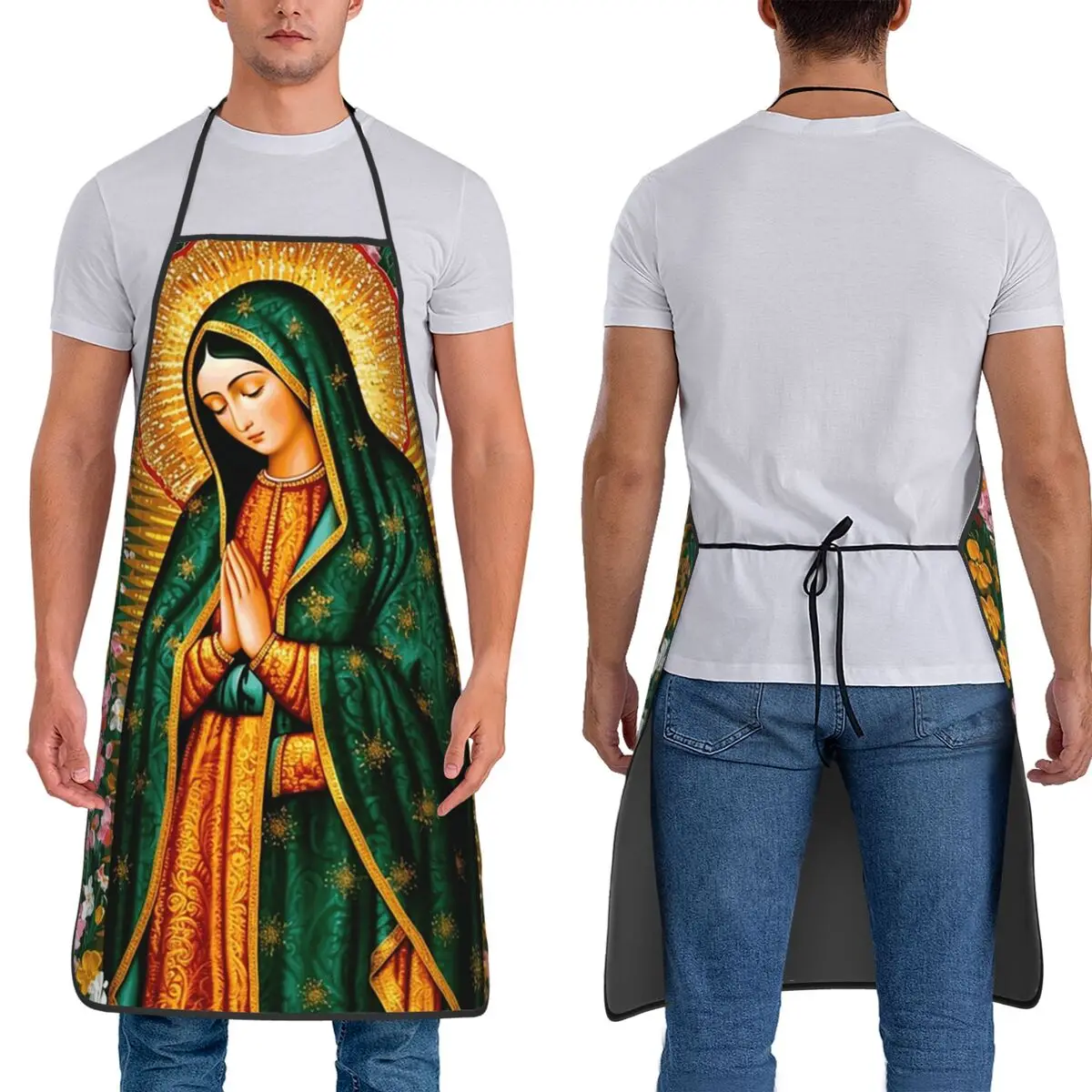 Guadalupe Virgin Mary With Flowers Aprons Chef Cooking Tablier Sleeveless Bib Kitchen Cleaning Pinafore for Women Men Painting