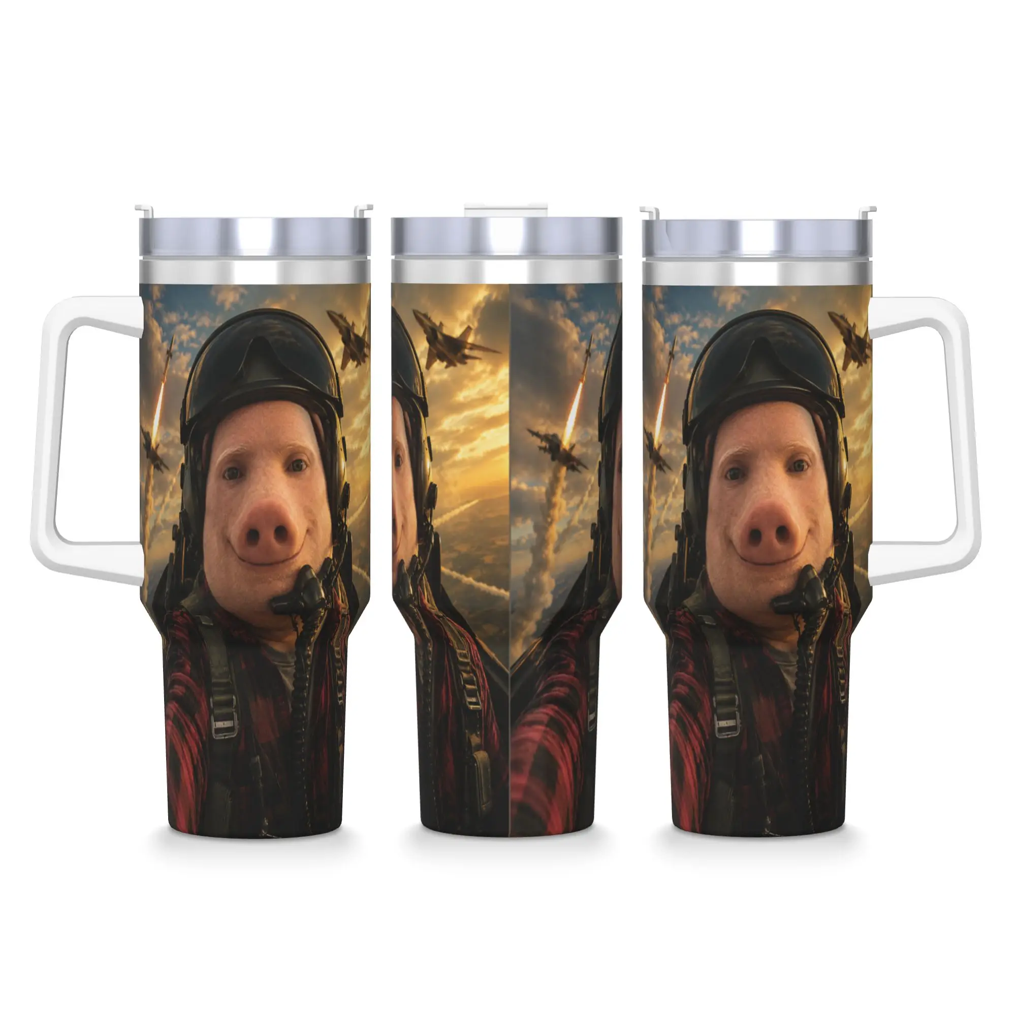 John Pork Fighter Pilot Selfie Funny Memes Dank Art Brainrot Tumbler  Cold and Hot Water Bottle Heat Stainless Steel Thermal Mug