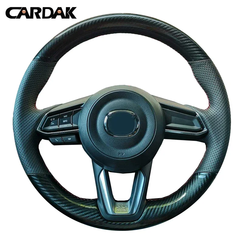 

CARDAK Black Leather Carbon fiber leather Car Steering Wheel Cover For Mazda CX-3 CX3 CX-5 CX5 2017 2018 Mazda 6 CX-9