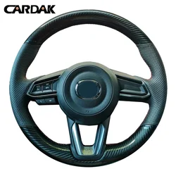 CARDAK Black Leather Carbon fiber leather Car Steering Wheel Cover For Mazda CX-3 CX3 CX-5 CX5 2017 2018 Mazda 6 CX-9