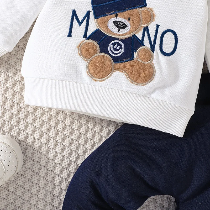 Terno Voor Kinderen 3-24 Maanden Casual Cartoon Beer Lange Mouw T-Shirt En Navy Broek Outfit Peuter Baby Kleding Set Kinderen Dragen