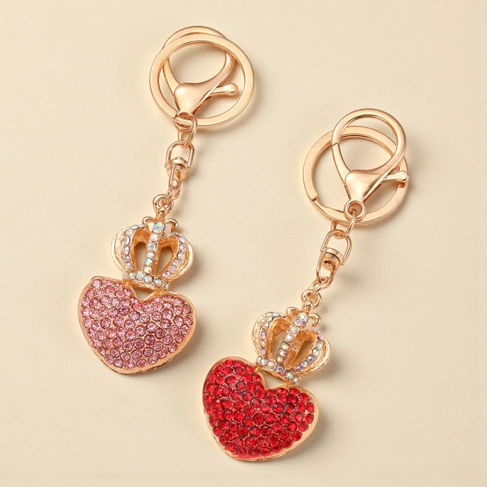 

1PC Trendy Sparkling Crown Peach Heart Key Ring Metal Personalized Keychain Beer Can Kitchen Bar Tools Accessories Wholesale