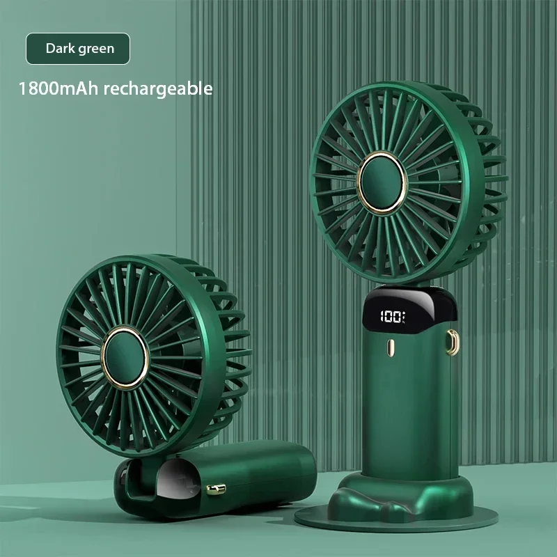 Draagbare draagbare miniventilator Opvouwbare nekhangende ventilatoren 5 snelheden USB oplaadbare ventilator met telefoonstandaard en scherm 1800 mAh