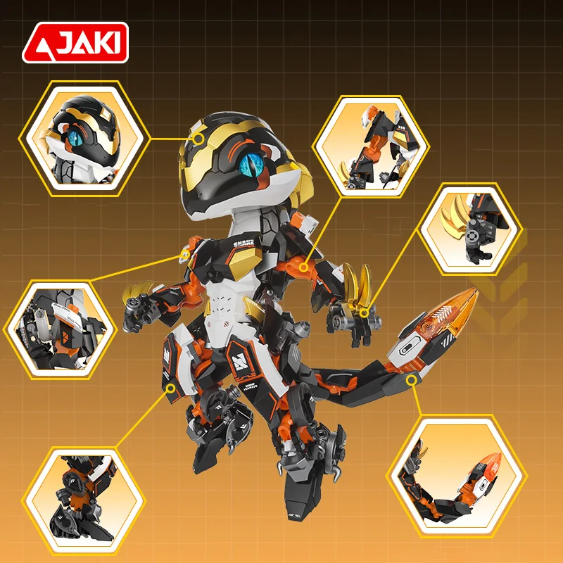 JAKI building block toy twelve Zodiac Golden scale Mecha snake tabletop decoration Mecha model children's New Year toy