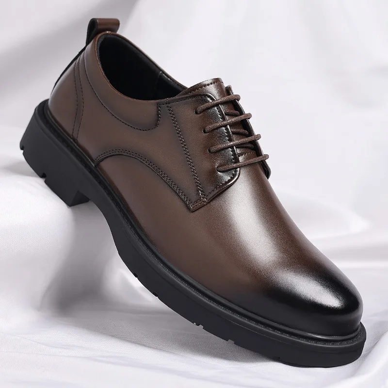 Men's leather shoes business formal wear, casual leather shoes soft-soled lace-up comfortable dress shoes wedding groom shoes