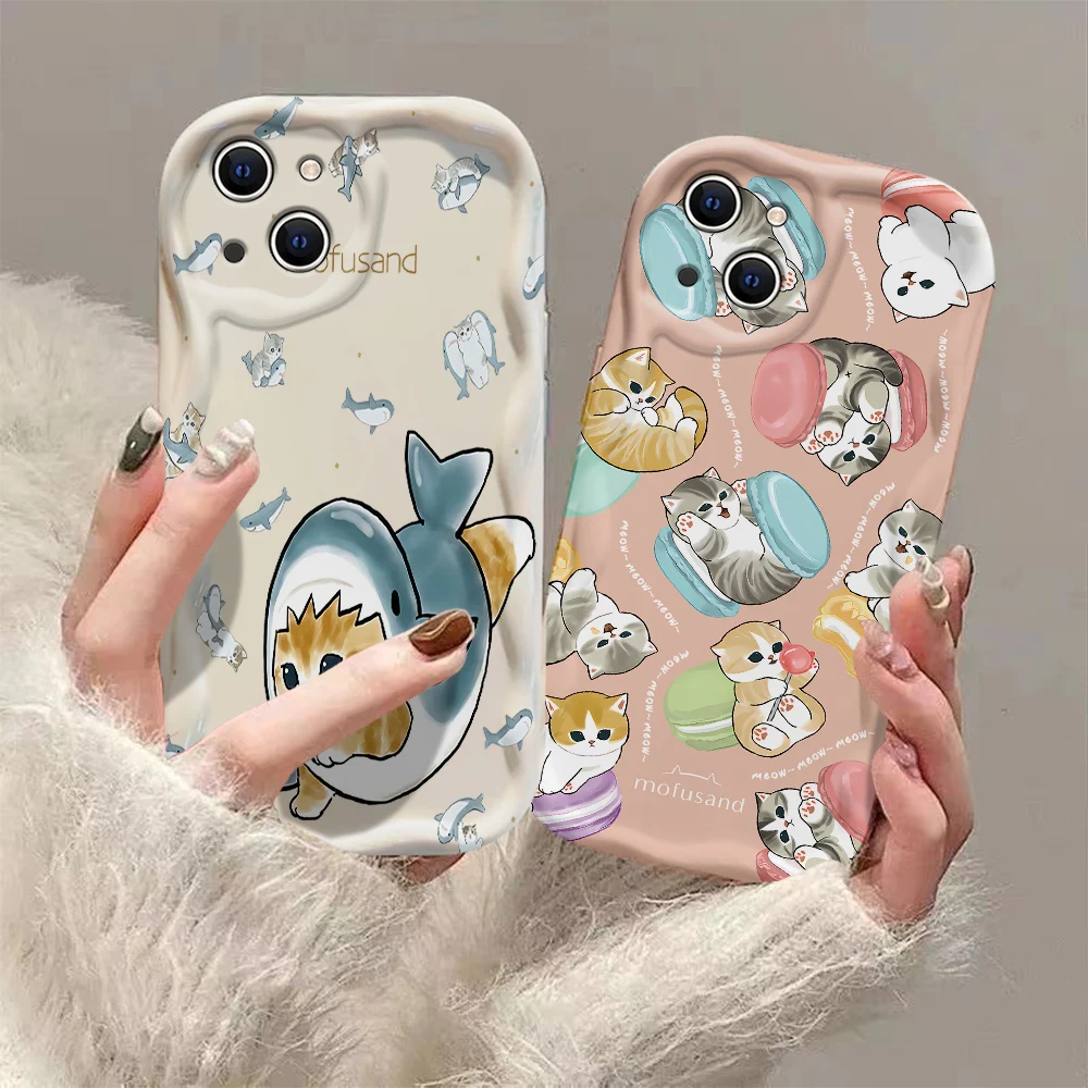 Cute Mofusand cat 3D Wave Case For iPhone 15 14 13 12 11 Pro Max Mini X XR XSMAX 8 7 6S Plus Soft Silicone Cover