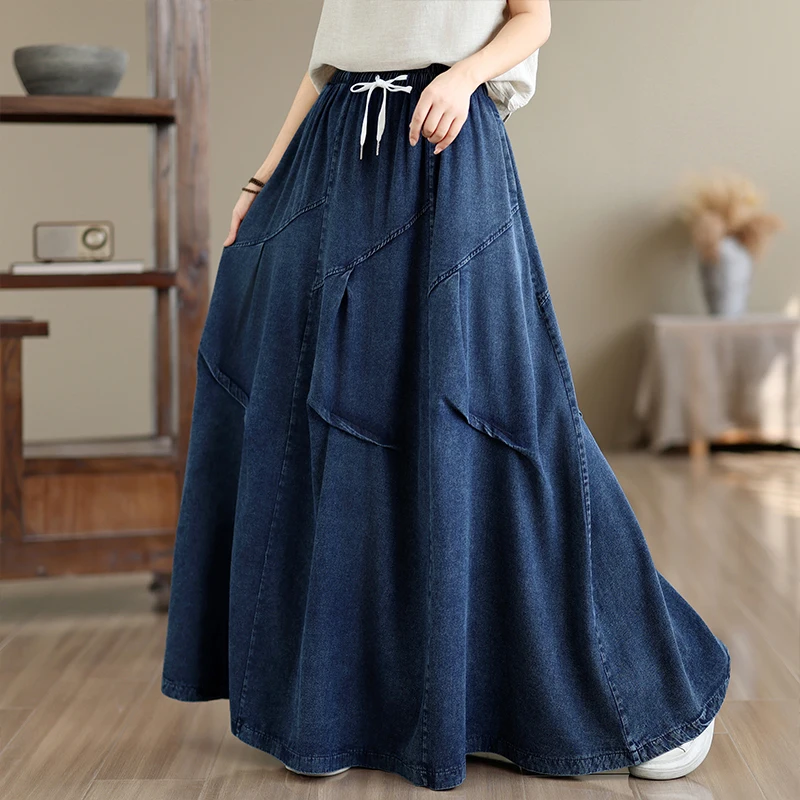 High Waist Denim  Skirt Women's High Density Flared Skirt Spring Summer Autumn Winter Cotton Polyester Blend Skirt