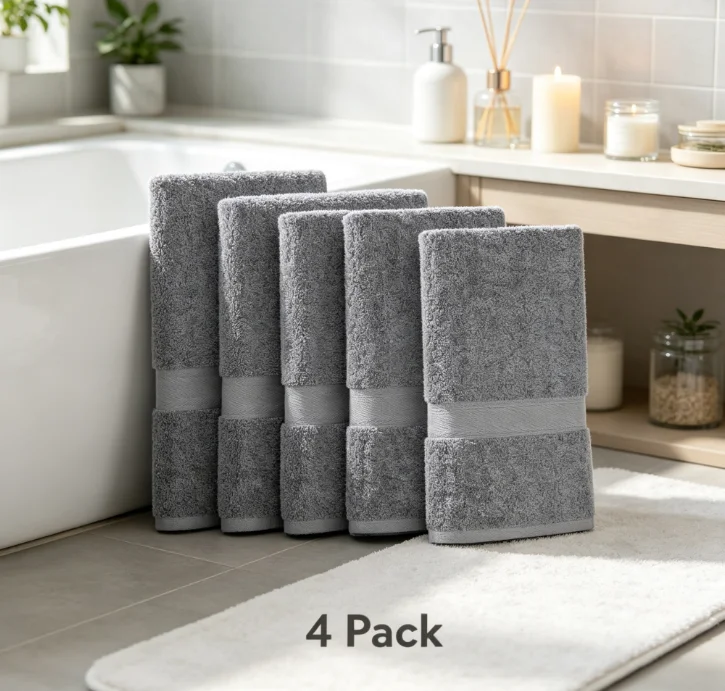 (4 pack) Mainstays Basic Hand Towel, Soft 100% Cotton and highly absorbent Hand Towel, Grey