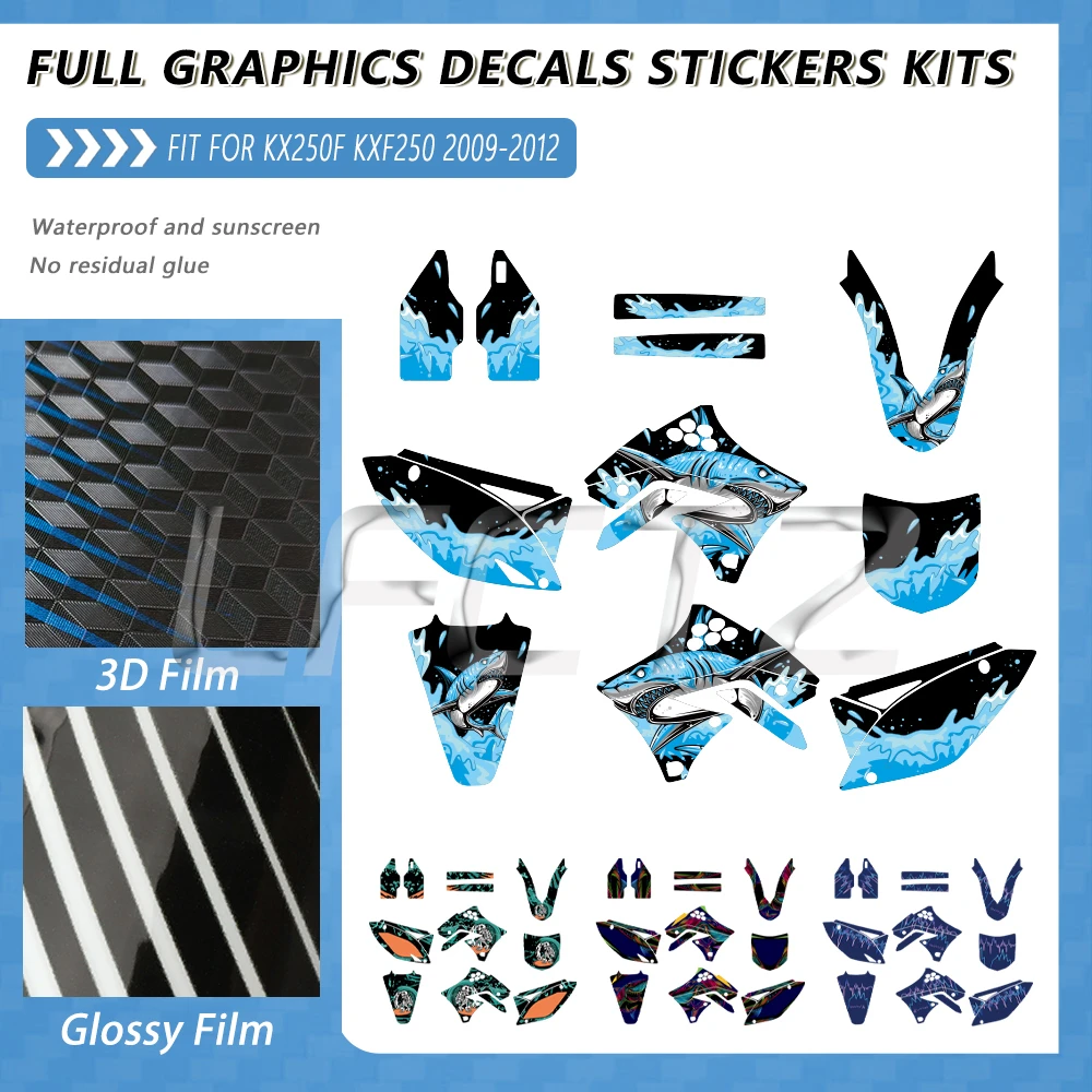 Dirt Bike Fairing Full Graphics Background Decals Sticker Kit Fit for Kawasaki KX250F KXF250 KXF 250 KX 250F 2009 2010 2011 2012