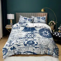 Nautical Bedding Set Full Size, Sailing Anchor Bed for Boys Teens,Ocea Comforter Cover Soft,Duvet Quilt Cover with 2 Pillowcases