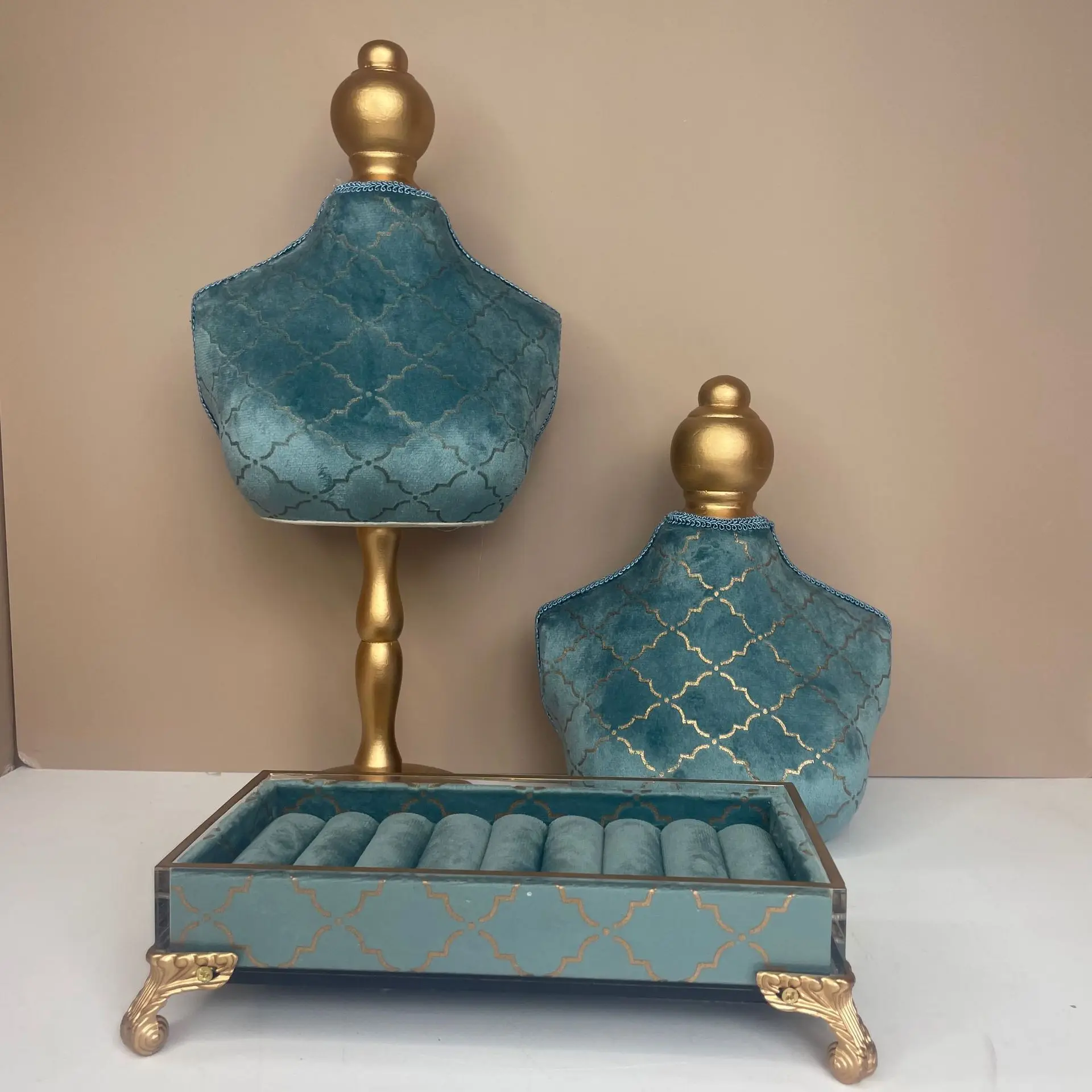 PYH manufacturer retro cloth jewelry rack high-end blue gold edge half-breasted model necklace shelf display