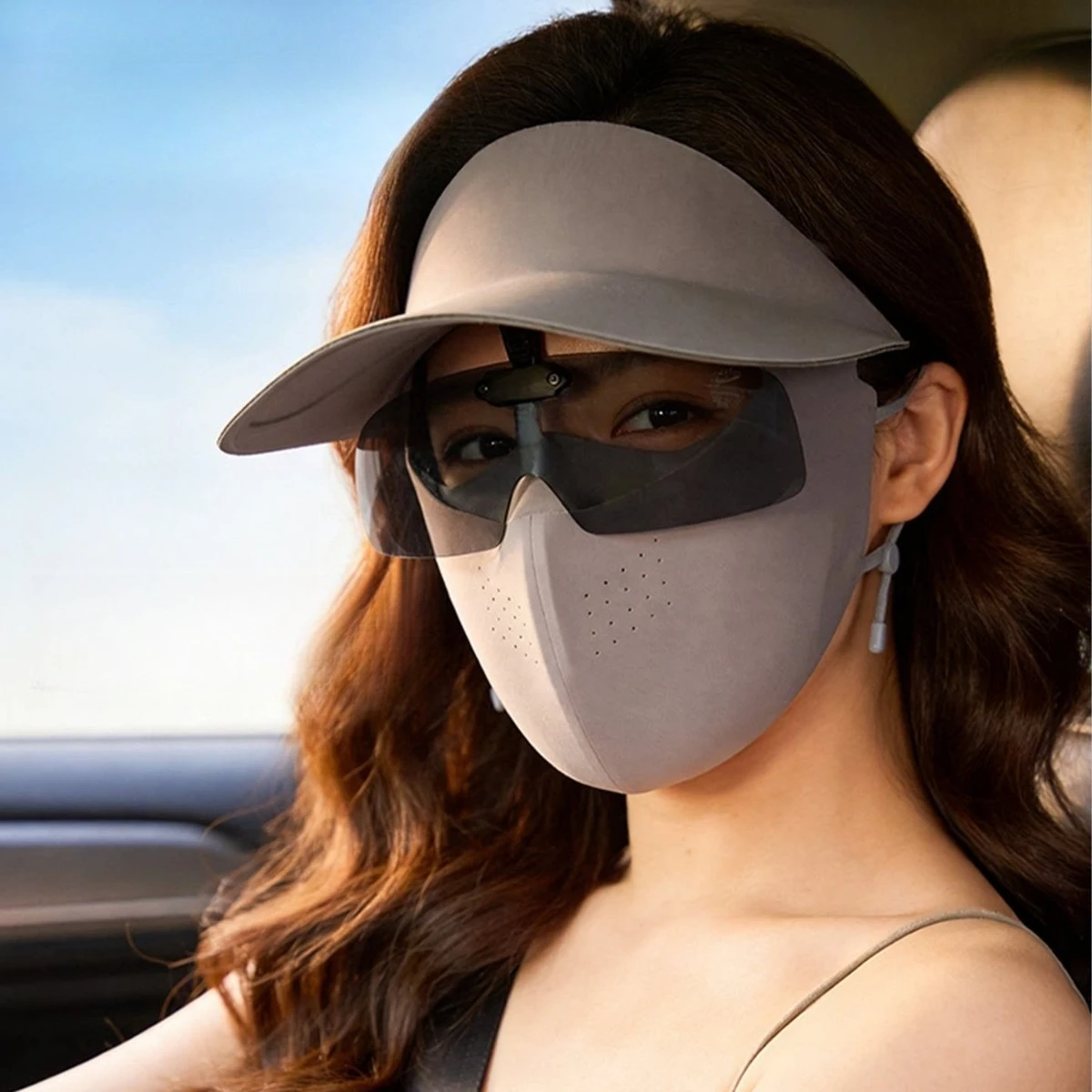 Full Face Sunscreen Mask with Sunglasses, One-piece Hat, Women's Summer UV Resistant Hat Mask, One-piece Ice Silk Face, Gini