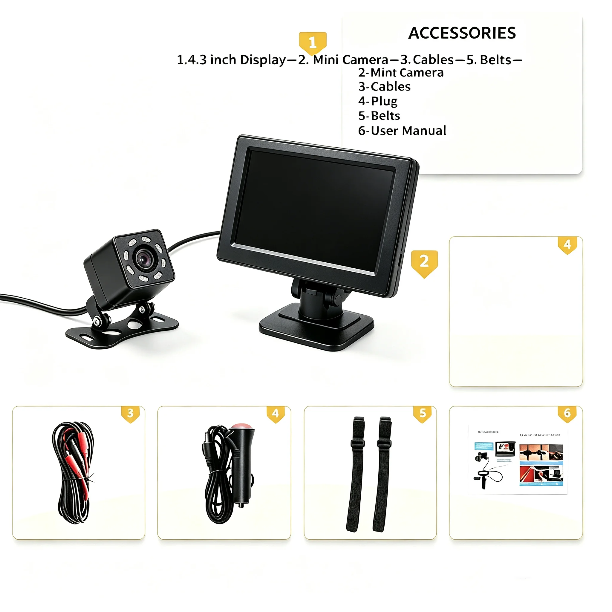 4,3" Faltbarer Auto-Sicherheitskamera-Monitor - Spiegelmonitor mit Nachtsicht, Rückwärtsdrehung & Plug-and-Play – Detail 2