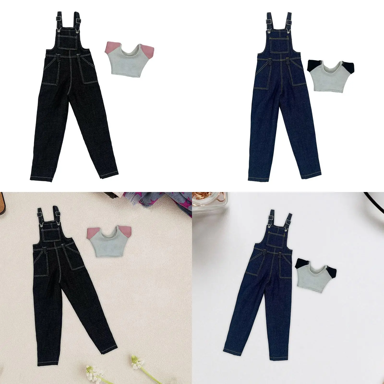 

1:6 Short Sleeve Bib Overalls Suit Realistic Outfit Fashion Cloth Wide Leg Pants Costume for 12" Doll Model Figures Dress up