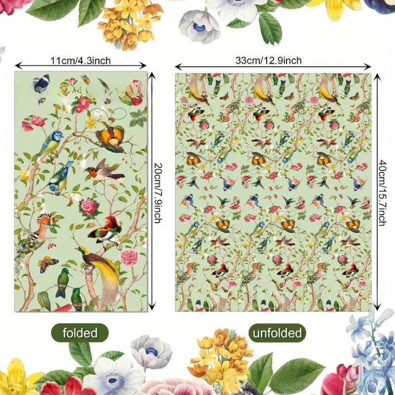20/40Pcs Vintage Floral Vogel Papier Gast Serviette Aquarell Blume Badezimmer Serviette Einweg Servietten für Home Party liefert – Detail 5