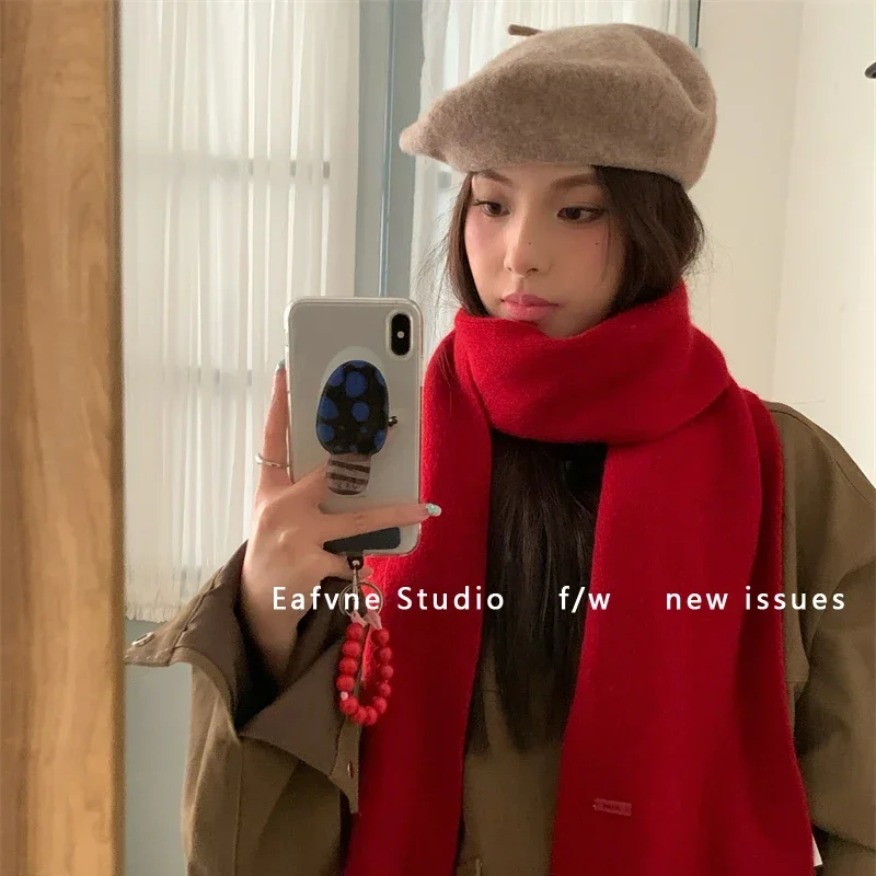 100%Wool Scarf Women Autumn Winter Solid Color Simple Classic Cashmere Muffler Female New Type Versatile Warm Shawl