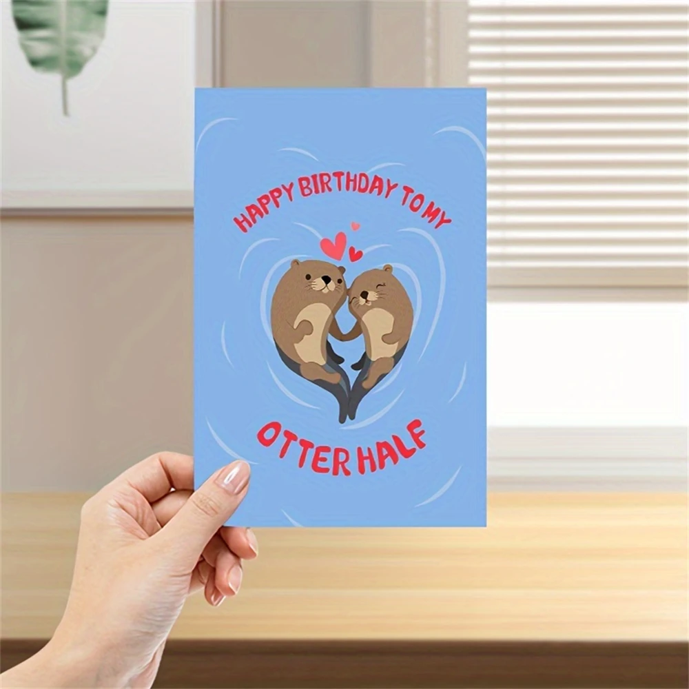 1pc,Birthday Card for Husband Fiance, Romantic Birthday Card for Wife Boyfriend Girlfriend, Happy Birthday To My Otter Half, Bir