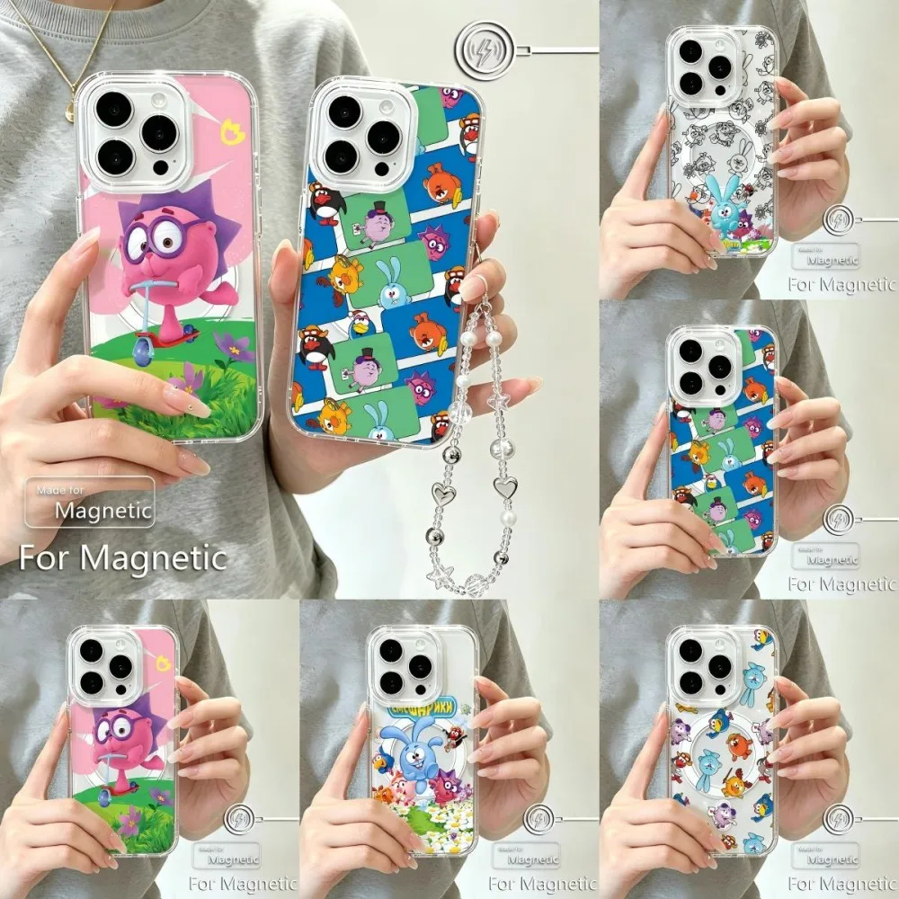 Magnetic Phone Case for Samsung Galaxy S25 S24 S23 S22 S21 S20 FE Edge Plus Ultra 5G Soft Clear TPU Cute Cartoon S-Smeshariki