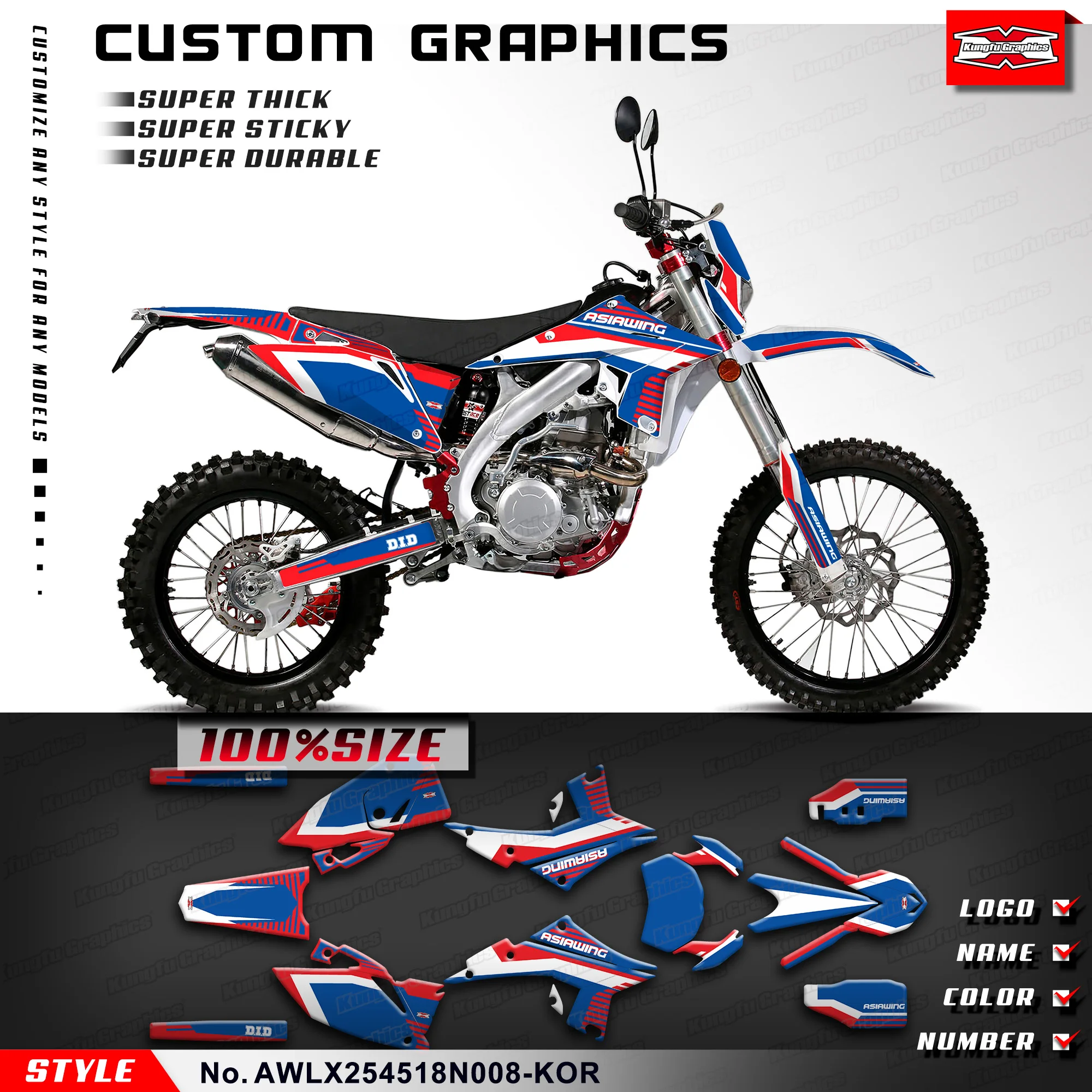

KUNGFU GRAPHICS Adhesive Sticker Wrap Design for Asiawing LX250 LX450 2018 2019 2020 2021 2022 2023 2024, AWLX254518N008-KOR