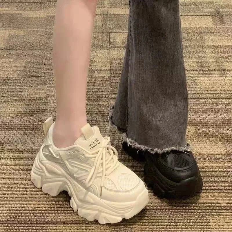 2025 Spring New Fashionable Pure Leather Strap Thick soled Sports Shoes with Height Increasing Casual Shoes platform sneakers