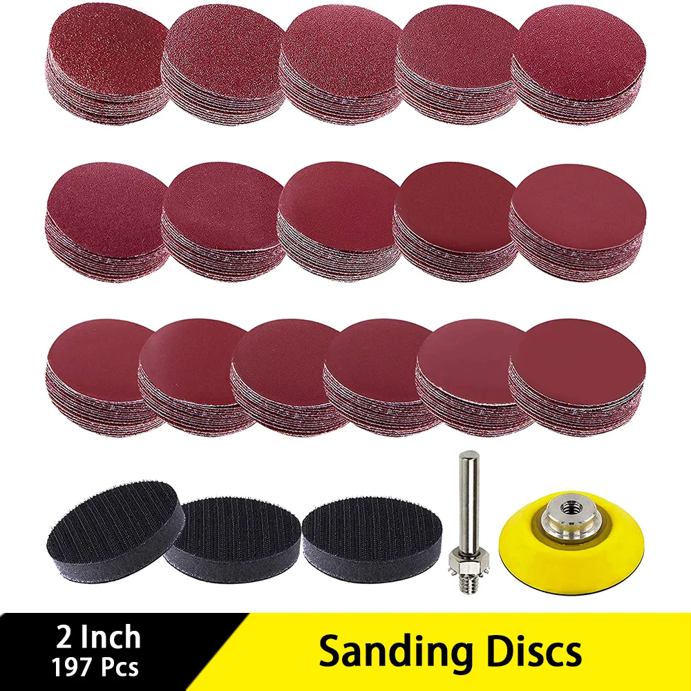 197 Pcs Sanding Discs 2 Inch Hook and Loop Assorted Grit Sandpaper with Soft Foam Buffering Pads for Die Grinders Electric Drill