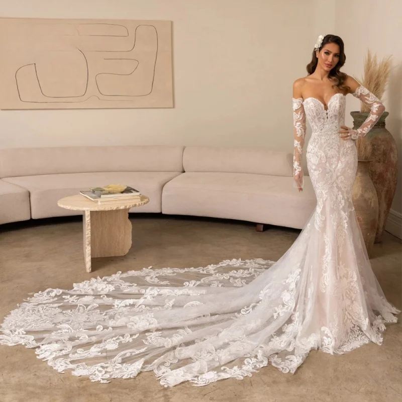 

Mermaid Elegant Wedding Dresses 2025 Strapless Detachable Sleeve Vestido De Novia Lace Appliques Vintage Customized