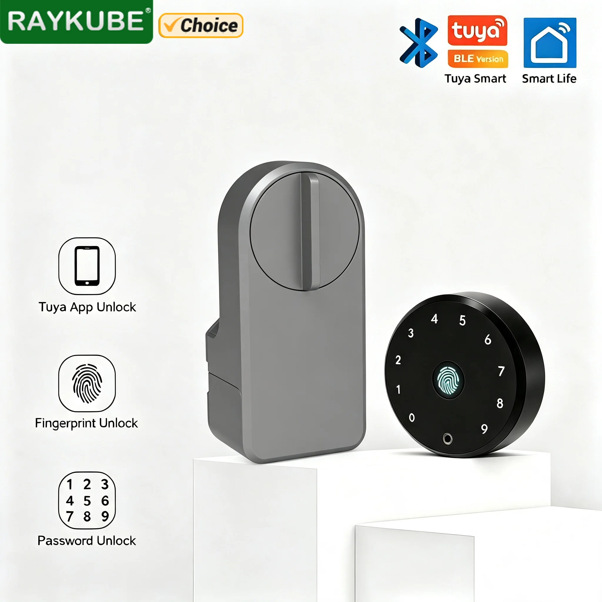 RAYKUBE A1 Ultra Tuya BLE Smart Door Lock, Fingerprint Password Keypad, FPT1 Outdoor Unlock, Drill-Free Installation