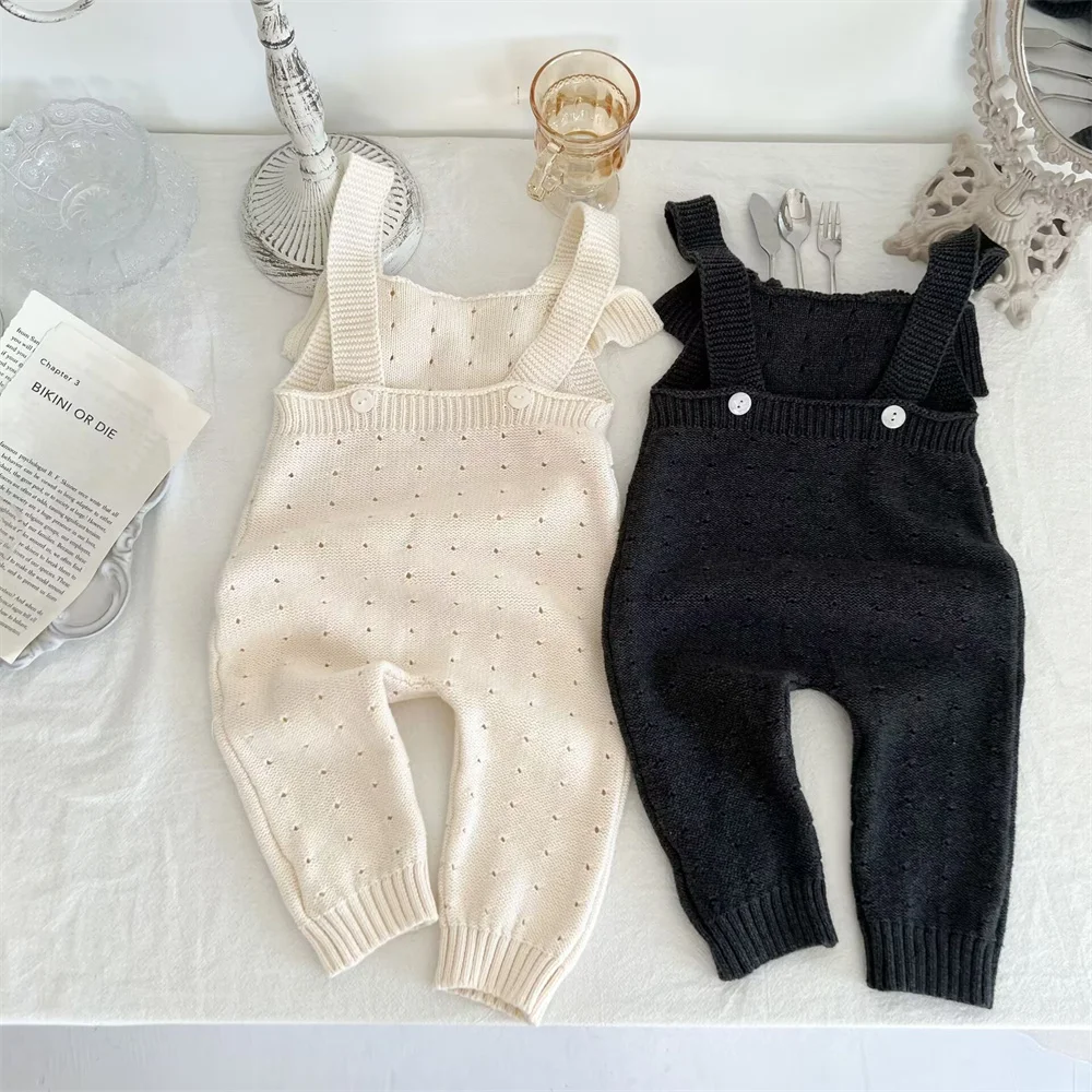 0-36Months Baby Rompers Overalls for Boy Girl Knitted Strap Pants Kids High Waist Trousers 2023 Korea Fall Toddler Baby Clothes