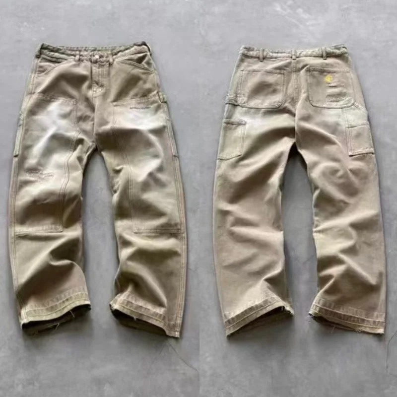 26ss False Perception Zipper Work Trousers Durable Cotton Casual Women Men Denim Jeans