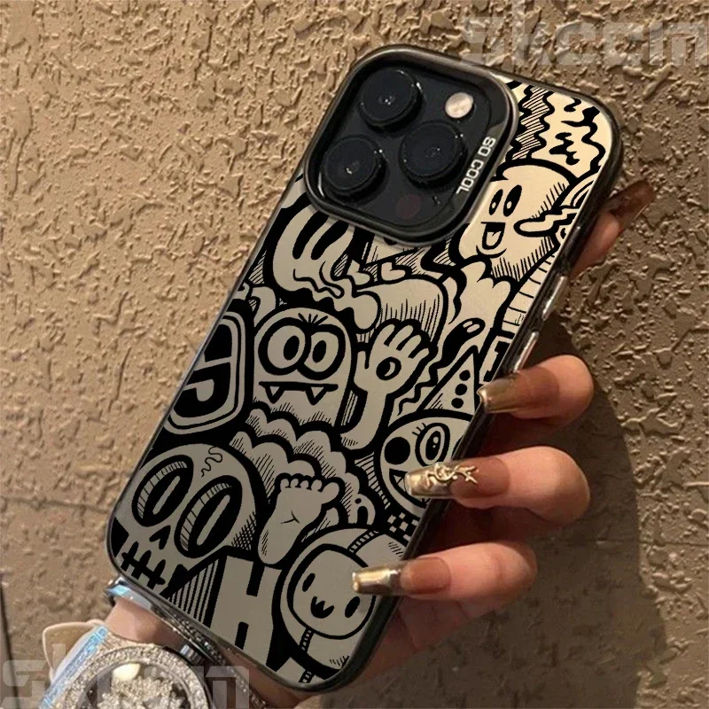 Custodia per telefono base in TPU con design Graffiti nero per iPhone 16 15 14 Pro Max 13 12 11 XS X XR 7 8 Plus 16 Cover rigida antiurto