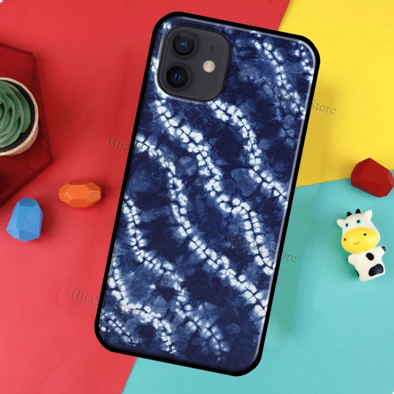 Shibori indigo Tie Dye Phone Case For iPhone 16 15 12 11 14 Pro Max 13 Mini Plus XR X XS Max Back Cover