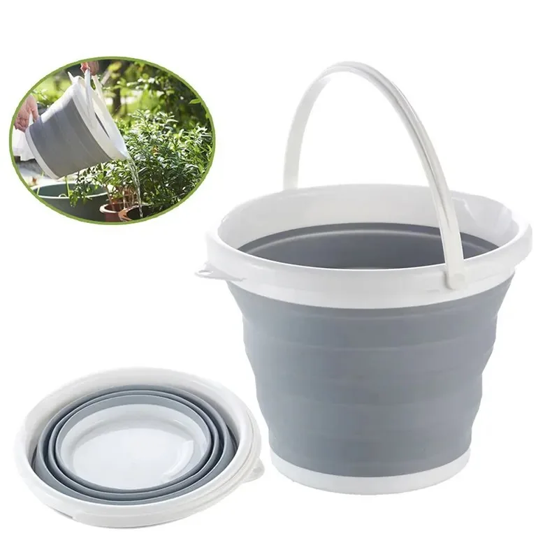 10L Collapsible Bucket Round Silicone Bucket Laundry Car Washing Bucket Outdoor Fishing Travel Camp Bucket Household Storage